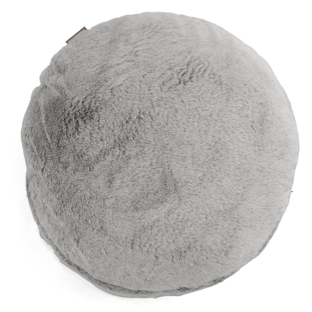 Round Scatter Cushion Cover 50cm - Fluffy Faux Fur Rabbit Light Grey 01