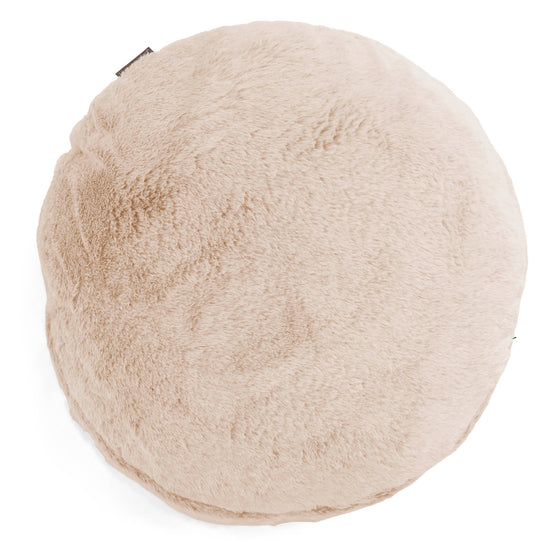 Round Scatter Cushion Cover 50cm - Fluffy Faux Fur Rabbit White 01