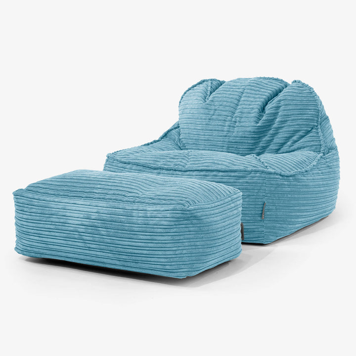 Sloucher Bean Bag Chair 2.0 - Cord Aegean Blue 02