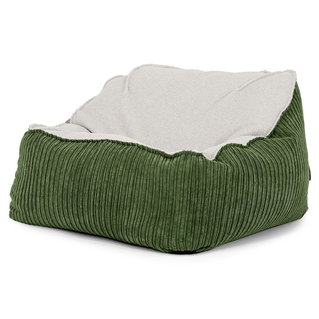 Sloucher Bean Bag Chair - Boucle & Cord Forest Green 01