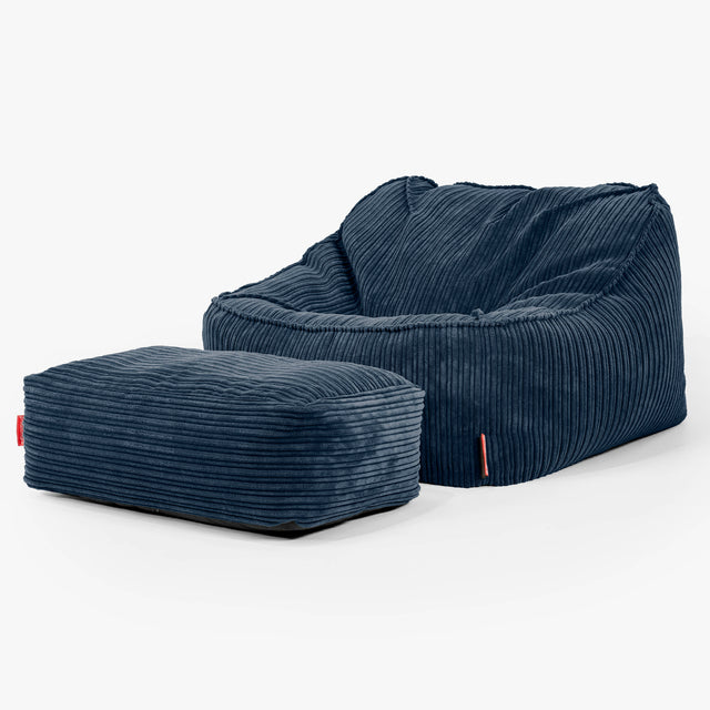 Sloucher Bean Bag Chair - Cord Navy Blue 02