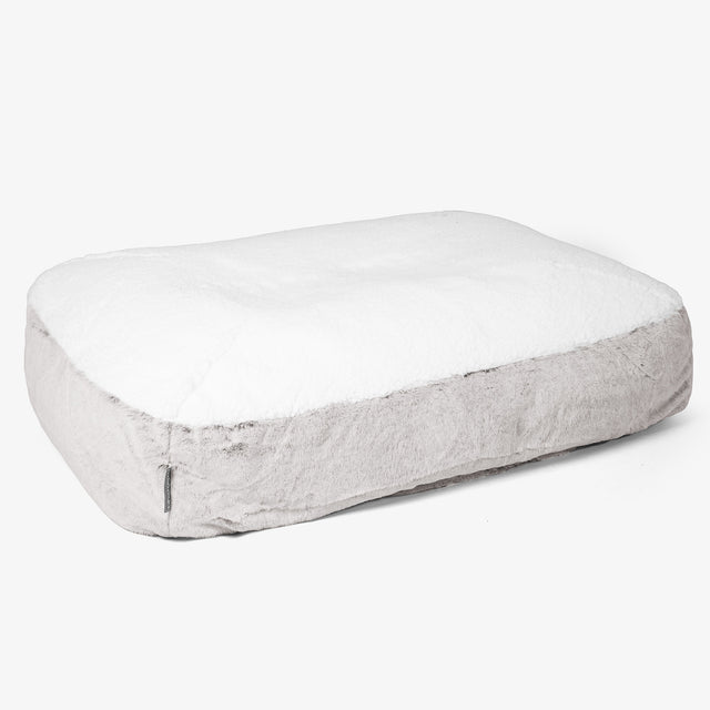 Sloucher Large Dog Bed - Fluffy Faux Fur Rabbit Light Grey 01