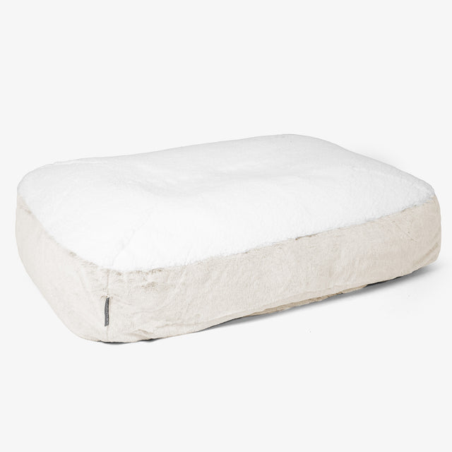 Sloucher Large Dog Bed - Fluffy Faux Fur Rabbit White 01