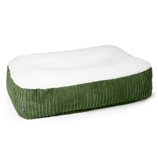 Sloucher Large Dog Bed - Sherpa & Cord Forest Green 01