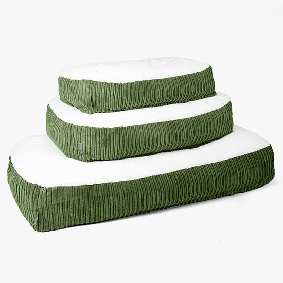 Sloucher Large Dog Bed - Sherpa & Cord Forest Green 02