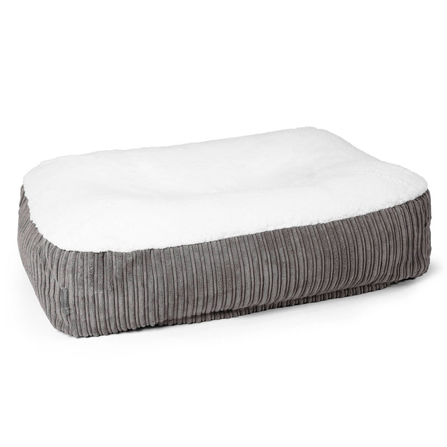 Sloucher Large Dog Bed - Sherpa & Cord Graphite Grey 01
