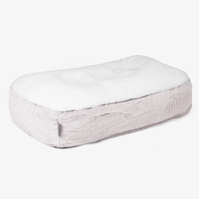 Sloucher Medium Dog Bed - Fluffy Faux Fur Rabbit Dusty Pink 01