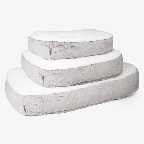 Sloucher Medium Dog Bed - Fluffy Faux Fur Rabbit Light Grey 02