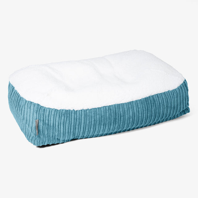 Sloucher Medium Dog Bed - Sherpa & Cord Aegean Blue 01