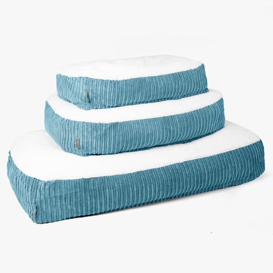 Sloucher Medium Dog Bed - Sherpa & Cord Aegean Blue 02