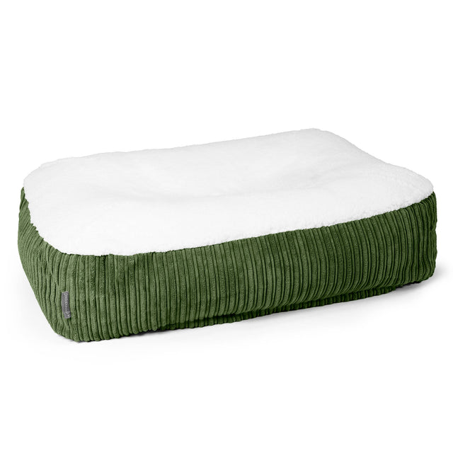 Sloucher Medium Dog Bed - Sherpa & Cord Forest Green 01