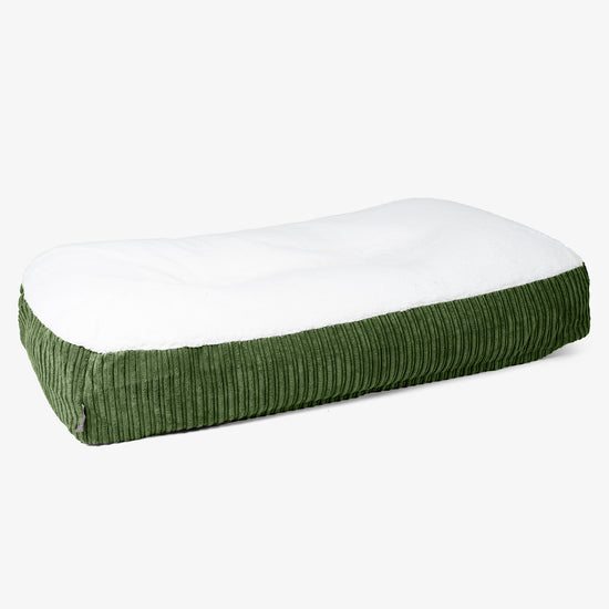 Sloucher XL Dog Bed - Sherpa & Cord Forest Green 01