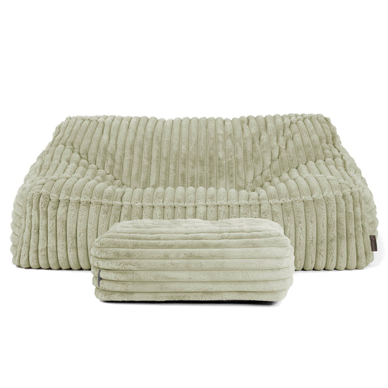 Sloucher Bean Bag Sofa - Ultra Plush Cord Sage Green 03