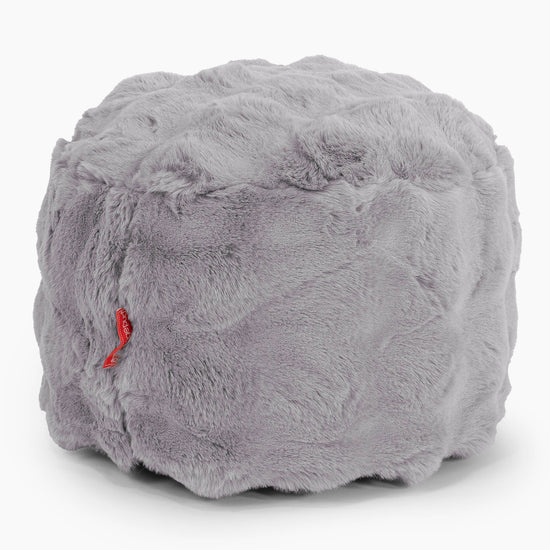 Small Round Footstool - Bubble Faux Fur Grey 01