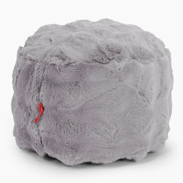 Small Round Footstool - Bubble Faux Fur Grey 01