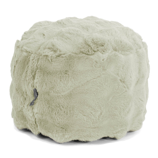 Small Round Footstool - Bubble Faux Fur Sage Green 01