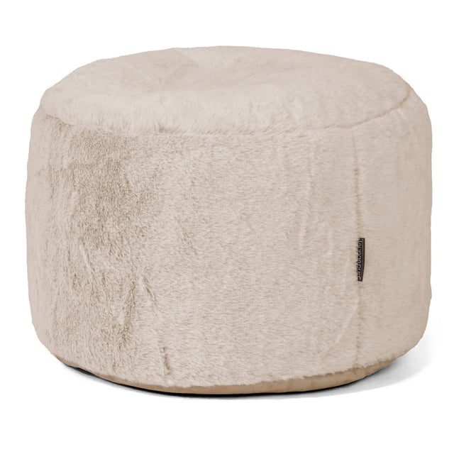 Small Round Footstool - Fluffy Faux Fur Rabbit Golden Brown 01