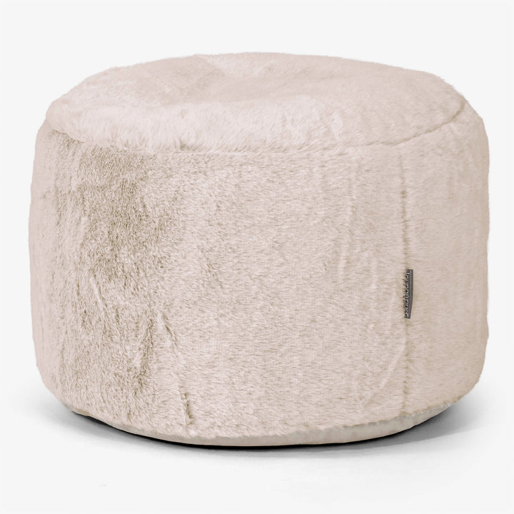 Small Round Footstool - Fluffy Faux Fur Rabbit Golden Brown 01