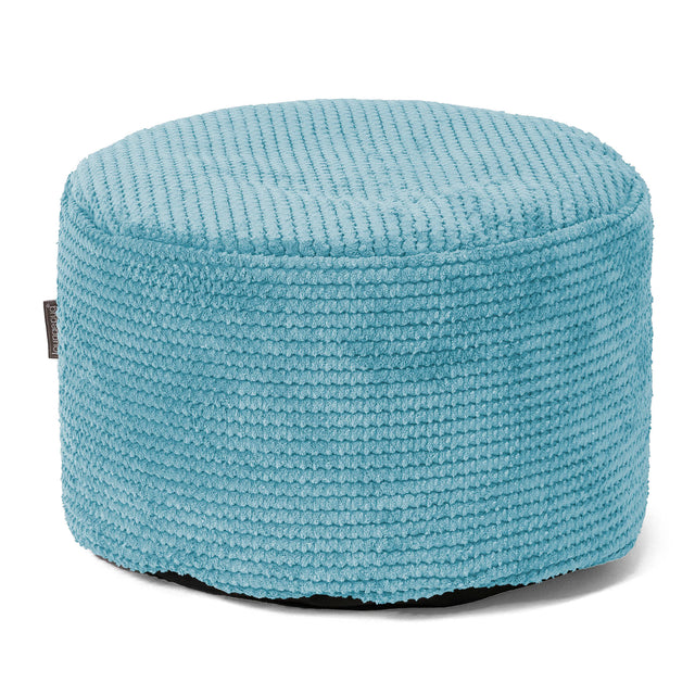 Small Round Footstool - Pom Pom Aegean Blue 01