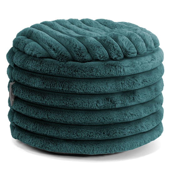 Small Round Footstool - Ultra Plush Cord Teal 01