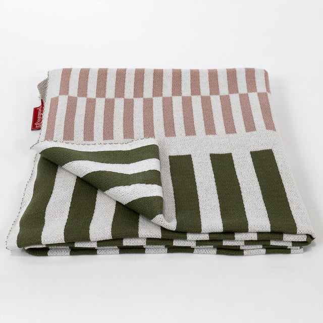 Throw / Blanket - Knitted Stripe Green 03