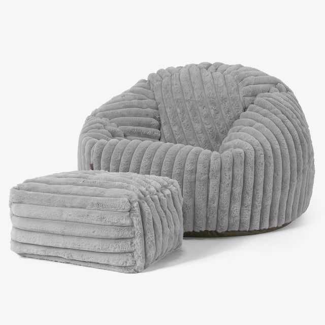 Classic Bean Bag Chair - Ultra Plush Cord Grey 02