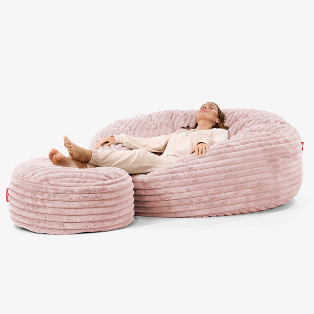 Mega Mammoth Bean Bag Sofa - Ultra Plush Cord Dusty Pink