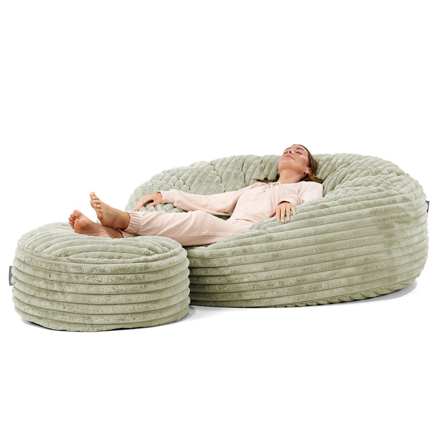 Mega Mammoth Bean Bag Sofa - Ultra Plush Cord Sage Green