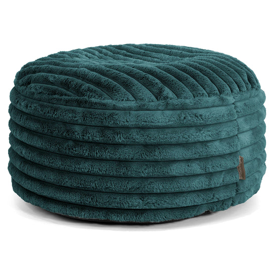 Large Round Pouffe - Ultra Plush Cord Teal 01