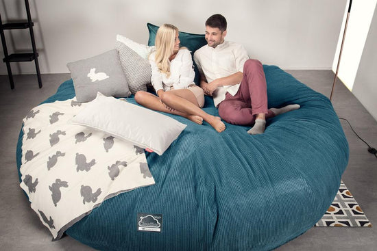 CloudSac 5000 XXXXXL Titanic Memory Foam Beanbag Sofa - Pom Pom Aegean Blue 02