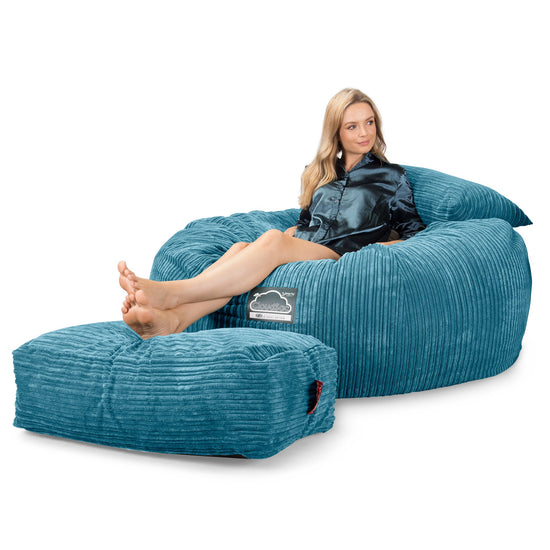 LOUNGE PUG Jumbo Memory Foam Bean Bag Sofa XXL Giant Beanbag Love Seat Cord Aegean Blue CloudSac 1010