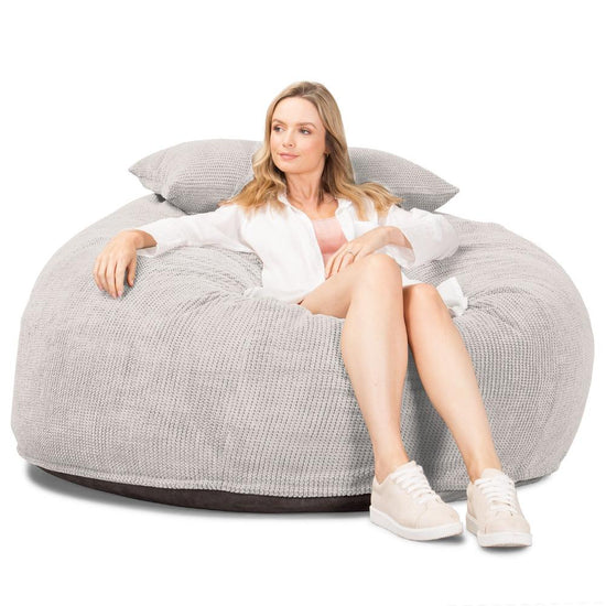 LOUNGE PUG Jumbo Memory Foam Bean Bag Sofa XXL Giant Beanbag Love Seat Pom Pom Ivory CloudSac 1010