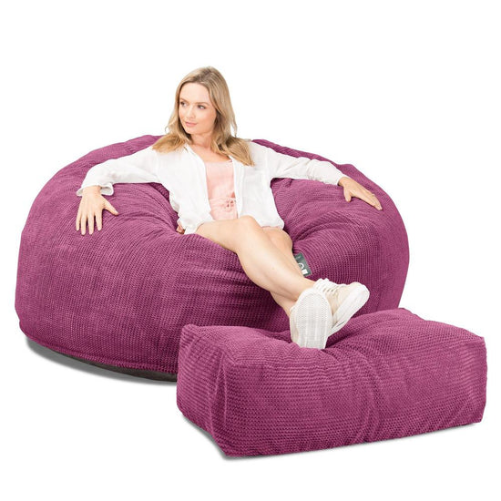 LOUNGE PUG Jumbo Memory Foam Bean Bag Sofa XXL Giant Beanbag Love Seat Pom Pom Pink CloudSac 1010