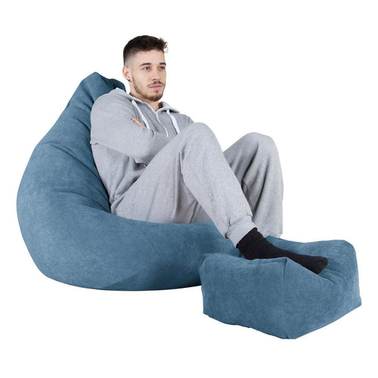 LOUNGE PUG Highback Gaming Bean Bag Chair Bristol Flock Aegean Blue Beanbag UK