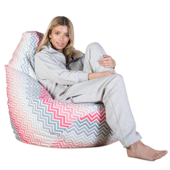 LOUNGE PUG Highback Gaming Bean Bag Chair Print Chevron Pink Beanbag UK