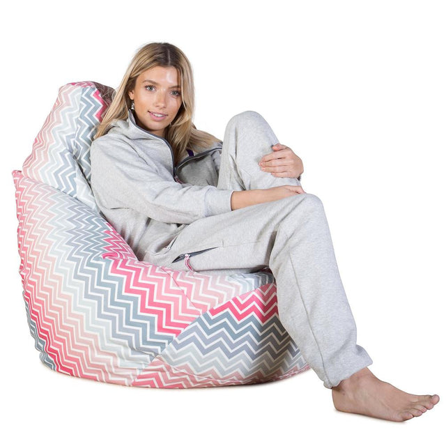 LOUNGE PUG Highback Gaming Bean Bag Chair Print Chevron Pink Beanbag UK