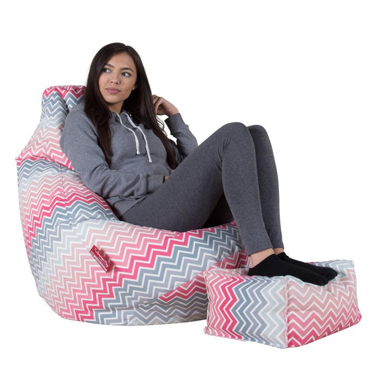 LOUNGE PUG Highback Gaming Bean Bag Chair Print Chevron Pink Beanbag UK