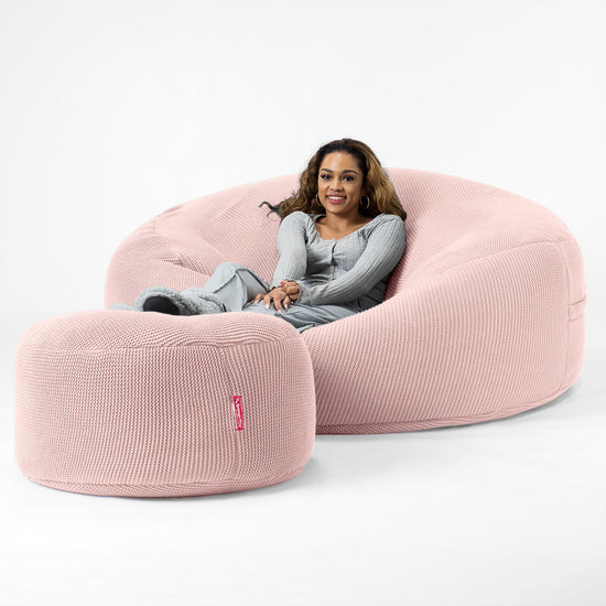 LOUNGE PUG ELLOS KNIT GIANT Bean Bag SOFA MEGA MAMMOTH Beanbag BABY PINK