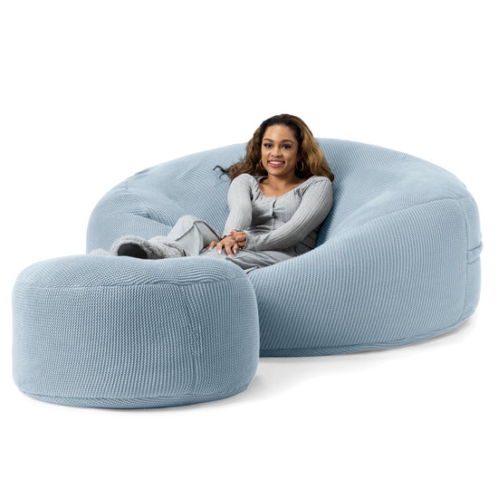 LOUNGE PUG ELLOS KNIT GIANT Bean Bag SOFA MEGA MAMMOTH Beanbag MISTY BLUE