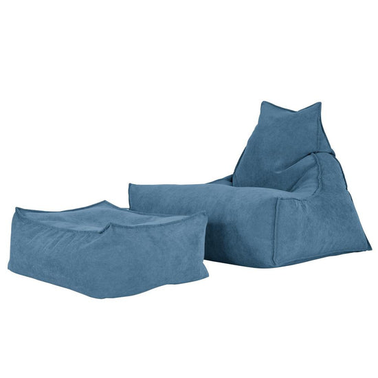 LOUNGE PUG FLOCK Bean Bag Footstool Large Aegean Blue (Size 25cm H x 40cm D x 70cm Wide)