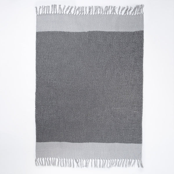 LOUNGE PUG Tonal Grey & Silver Large Faux Mohair Throw Blanket 130 x 180 cm