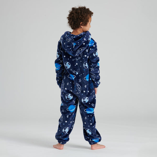 Children's Space Printed Fleece Onesie Fabric Close-up Image