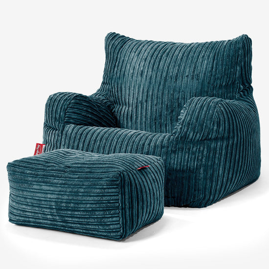 Bean Bag Armchair - Cord Teal Blue 02