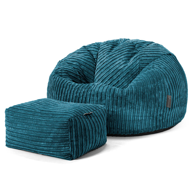 Classic Bean Bag Chair - Cord Teal Blue 02