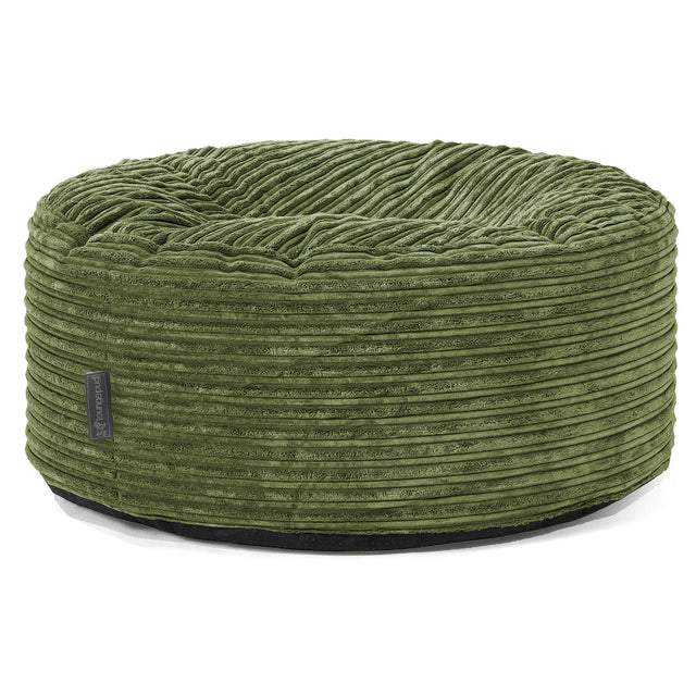 Large Round Pouffe - Cord Forest Green 01