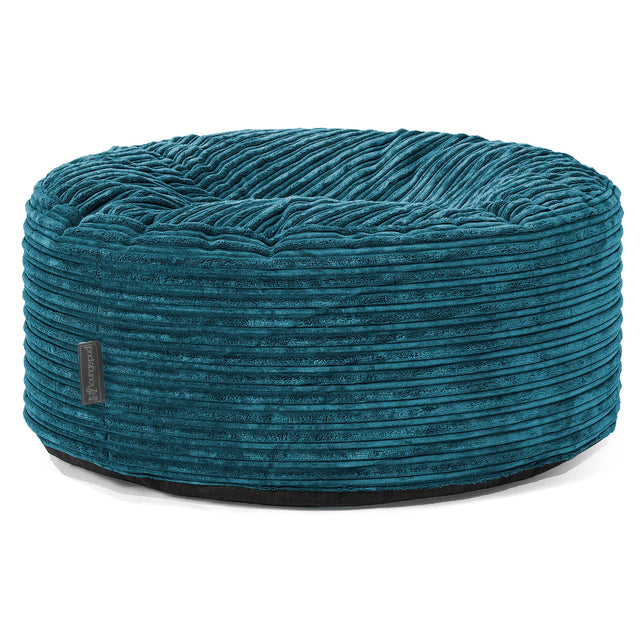 Large Round Pouffe - Cord Teal Blue 01