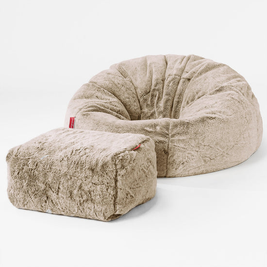 Classic Bean Bag Chair - Faux Rabbit Fur Golden Brown 02