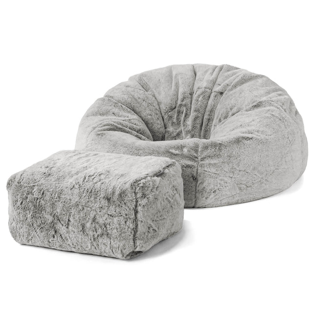 Classic Bean Bag Chair - Faux Rabbit Fur Light Grey 02