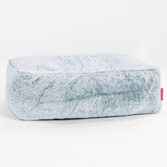 Large Footstool - Faux Rabbit Fur Dusty Blue 01