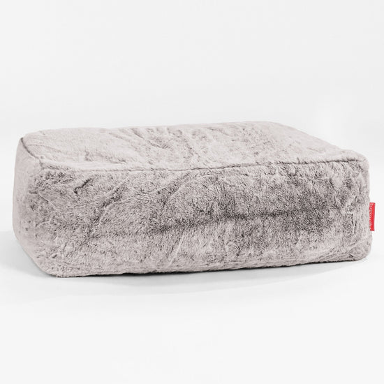 Large Footstool - Faux Rabbit Fur Light Grey 01